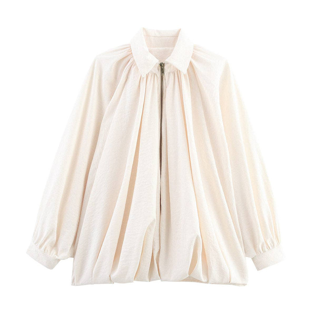 Pleated Collar Long Sleeve Jacket: Apricot / S