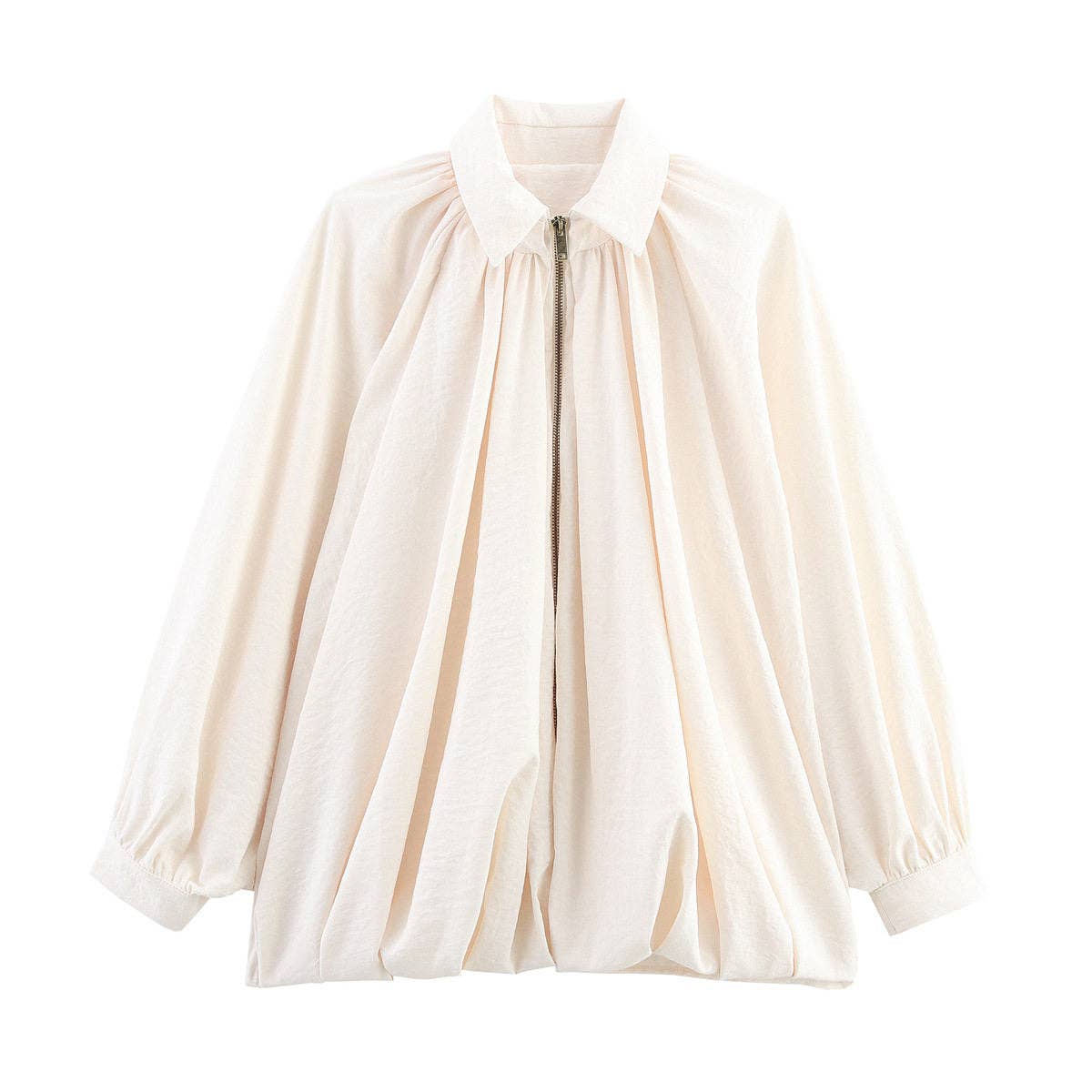 Pleated Collar Long Sleeve Jacket: Apricot / S