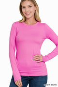 `Microfiber Long Sleeve Basic Tee Zenana: BRIGHT MAUVE-156598 / S