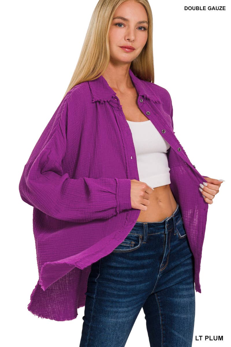 `Oversized Raw Edge Shirt W/ Back Patch Zenana: IVORY-147600 / XL