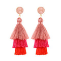 THREE LAYERED TASSEL EARRINGS: Red/Pink