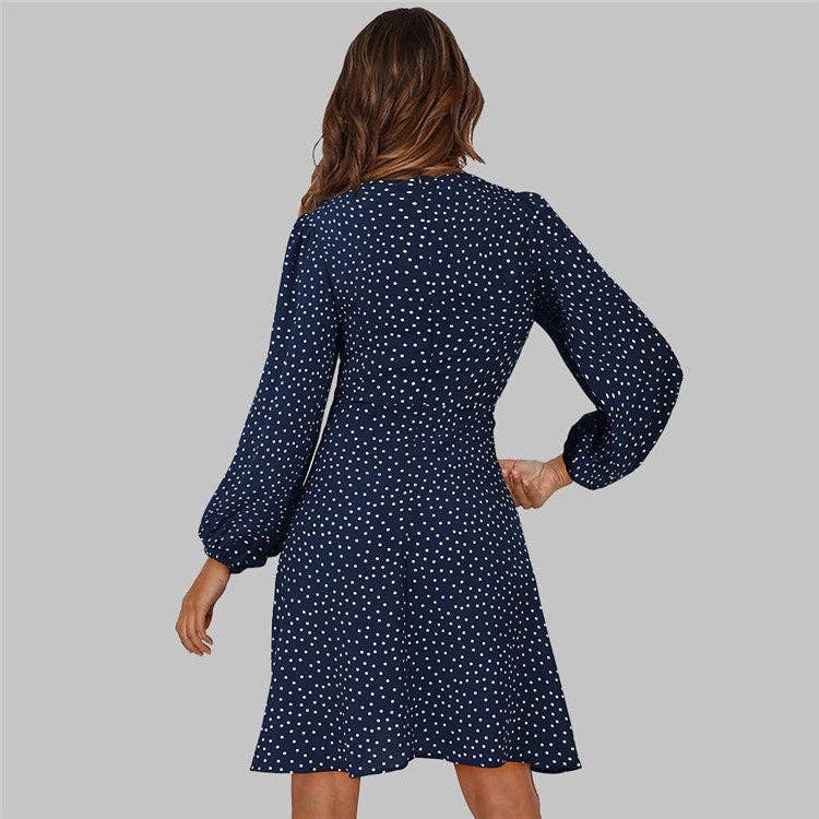 Tie Front Polka Dot Mini Dress: Black / Small