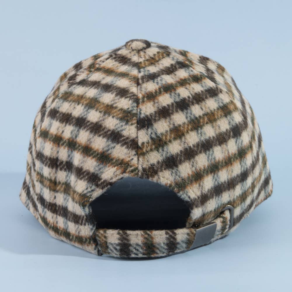 Tartan Check Curved Brim Baseball Cap: GN