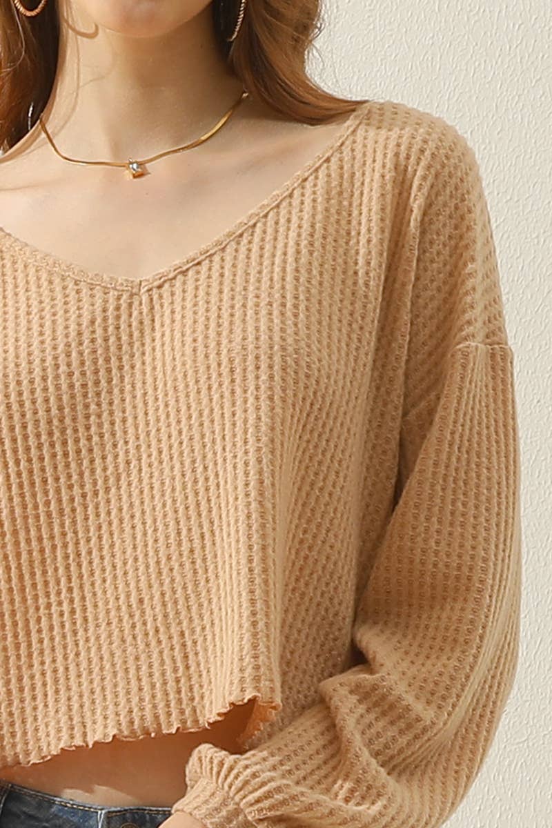 CWTTL1469_V-Neck Long Sleeve Knit Top: BRICK / (L) 1