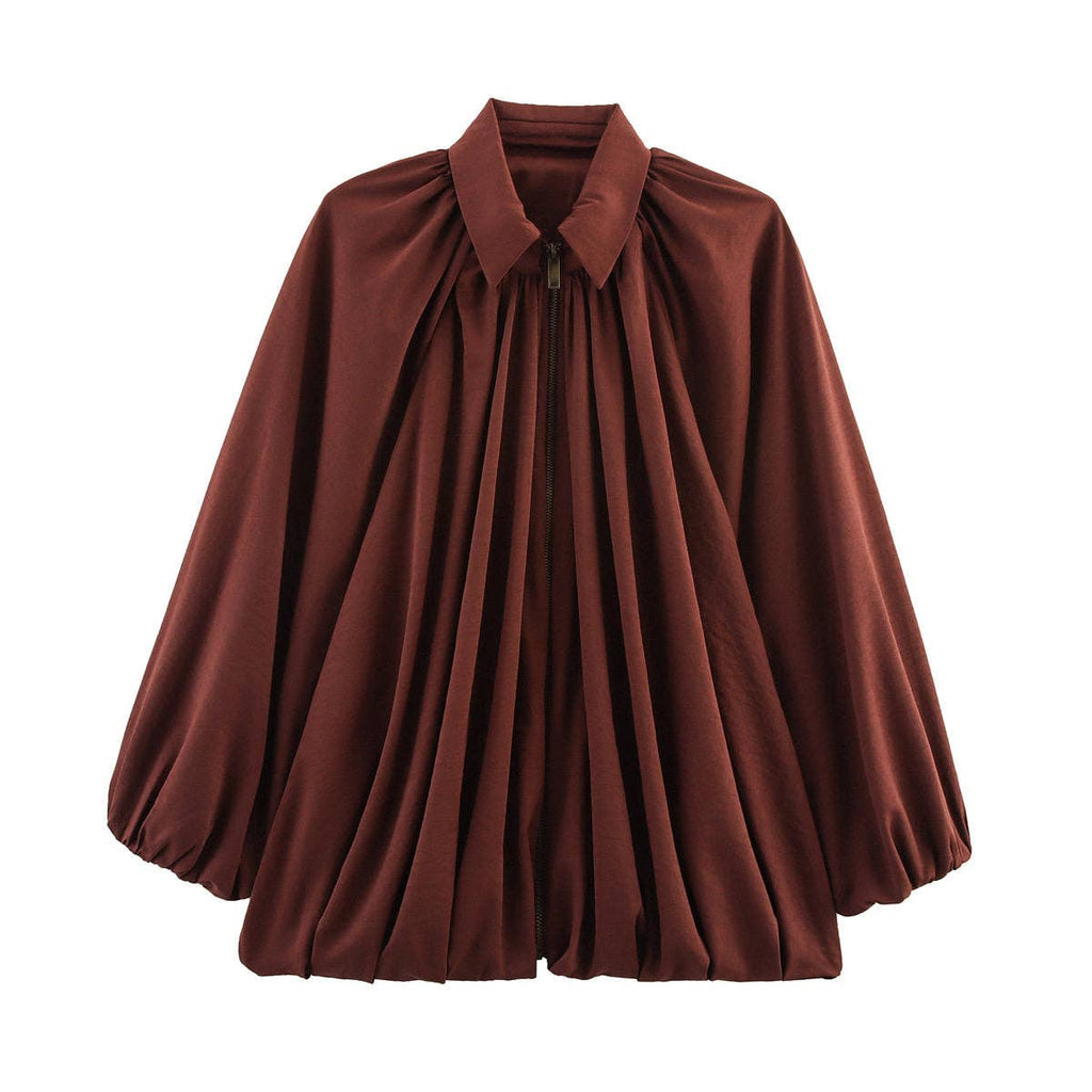 Pleated Collar Long Sleeve Jacket: Apricot / S