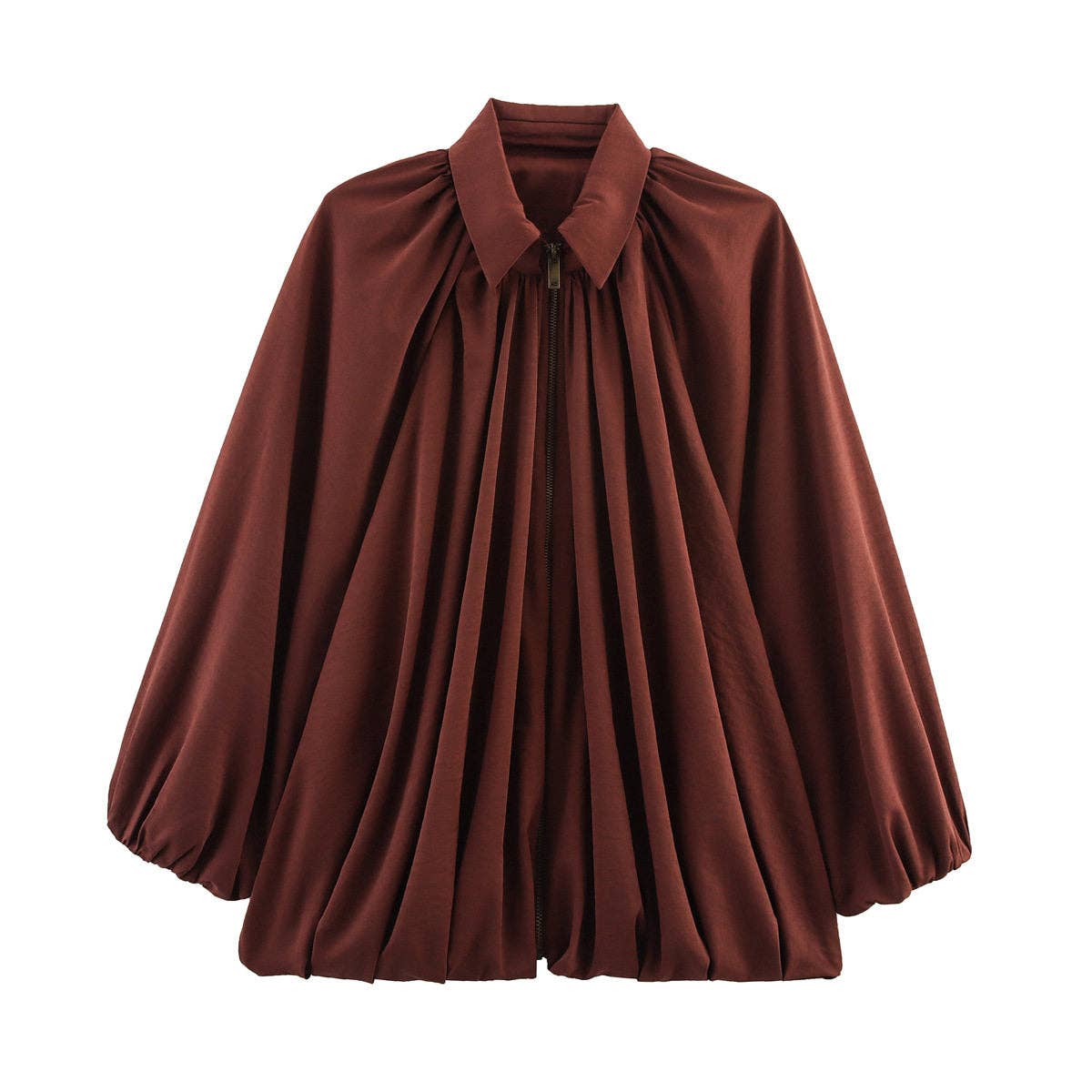 Pleated Collar Long Sleeve Jacket: Apricot / S