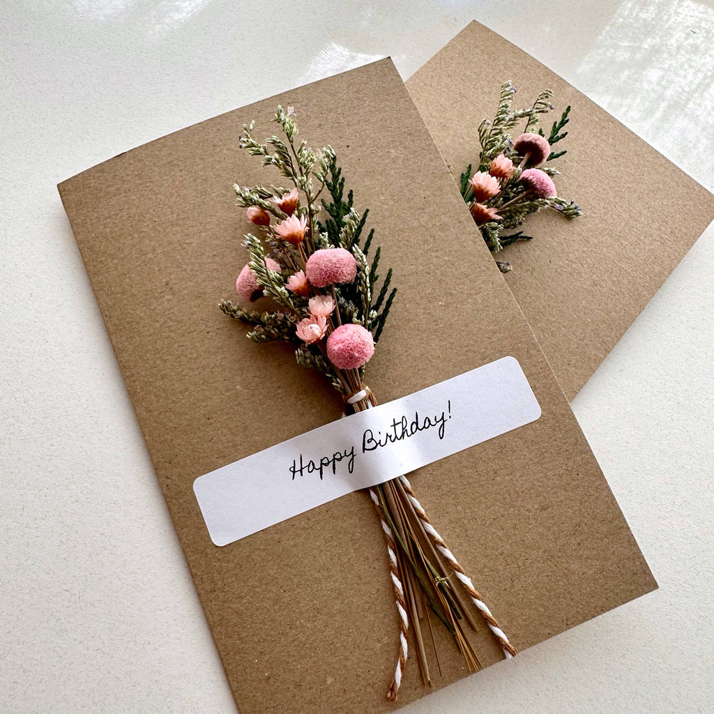 Happy Birthday Pink Dried Floral Bouquet Card