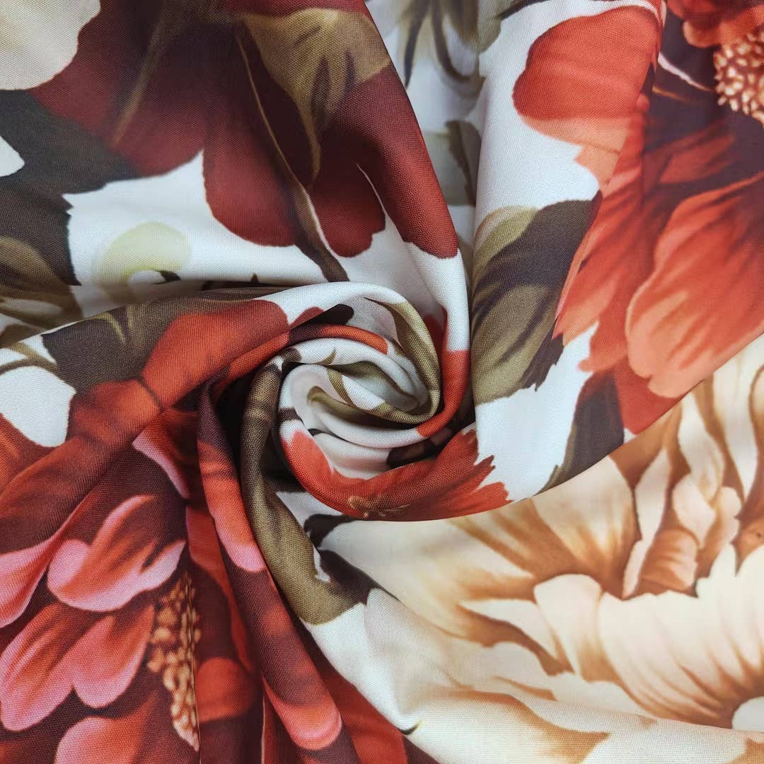 Elegant print V-neck long dress with wide skirt: Red / S