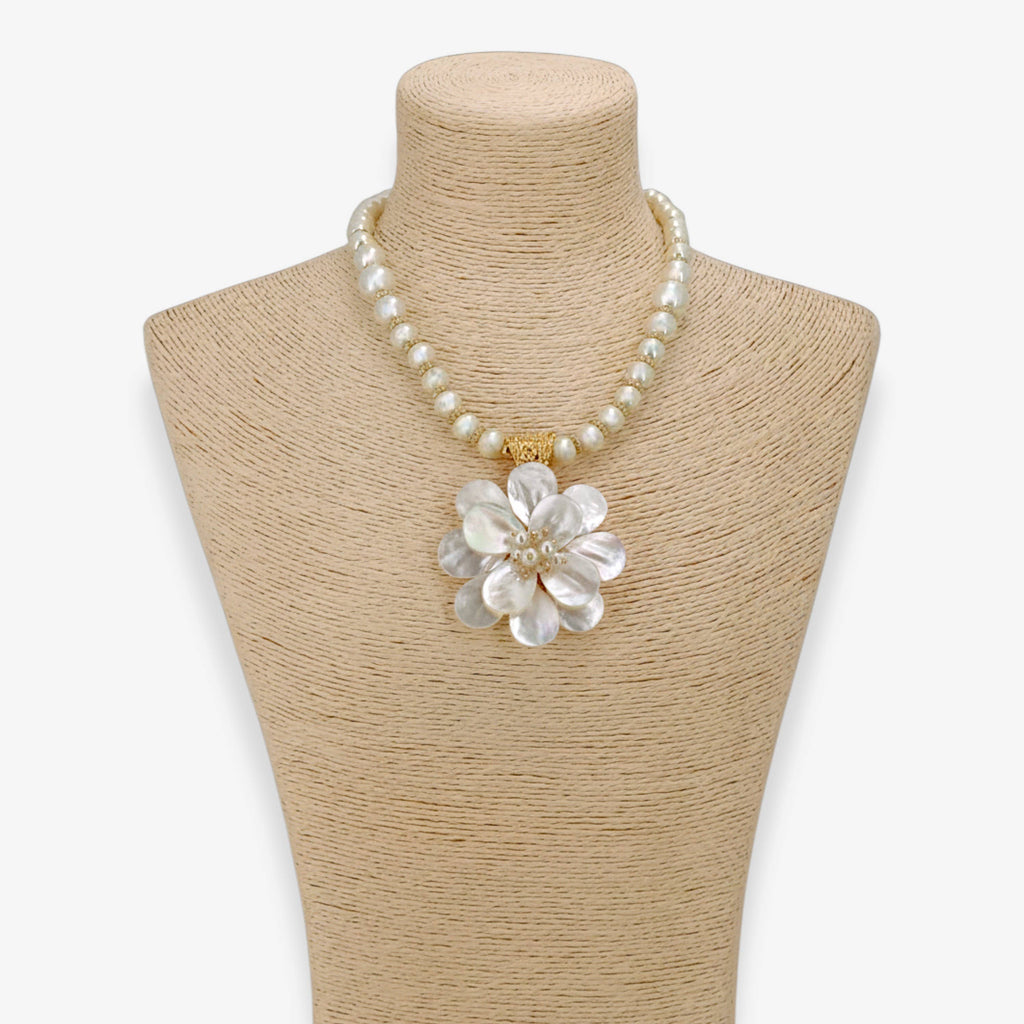 Coastal Mother of Pearl Flower Necklace | Statement Jewelry