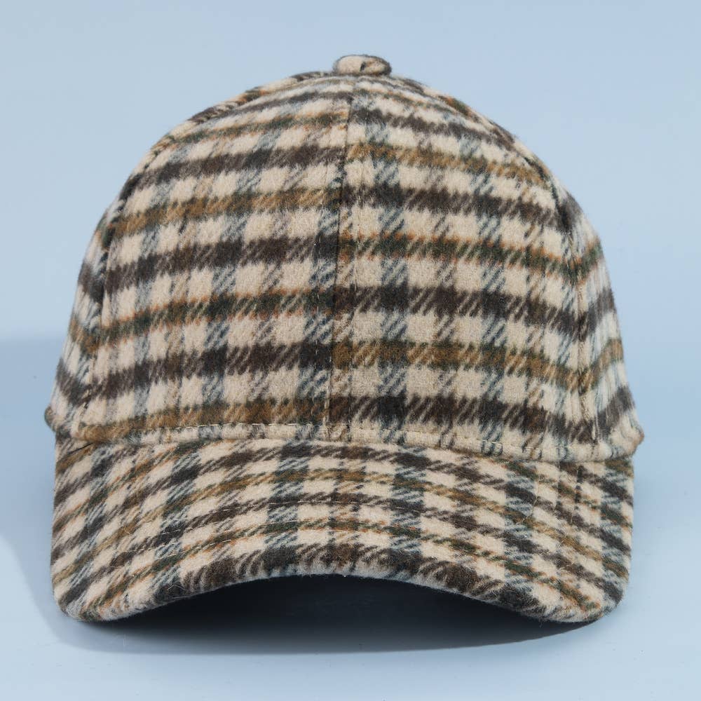 Tartan Check Curved Brim Baseball Cap: GN