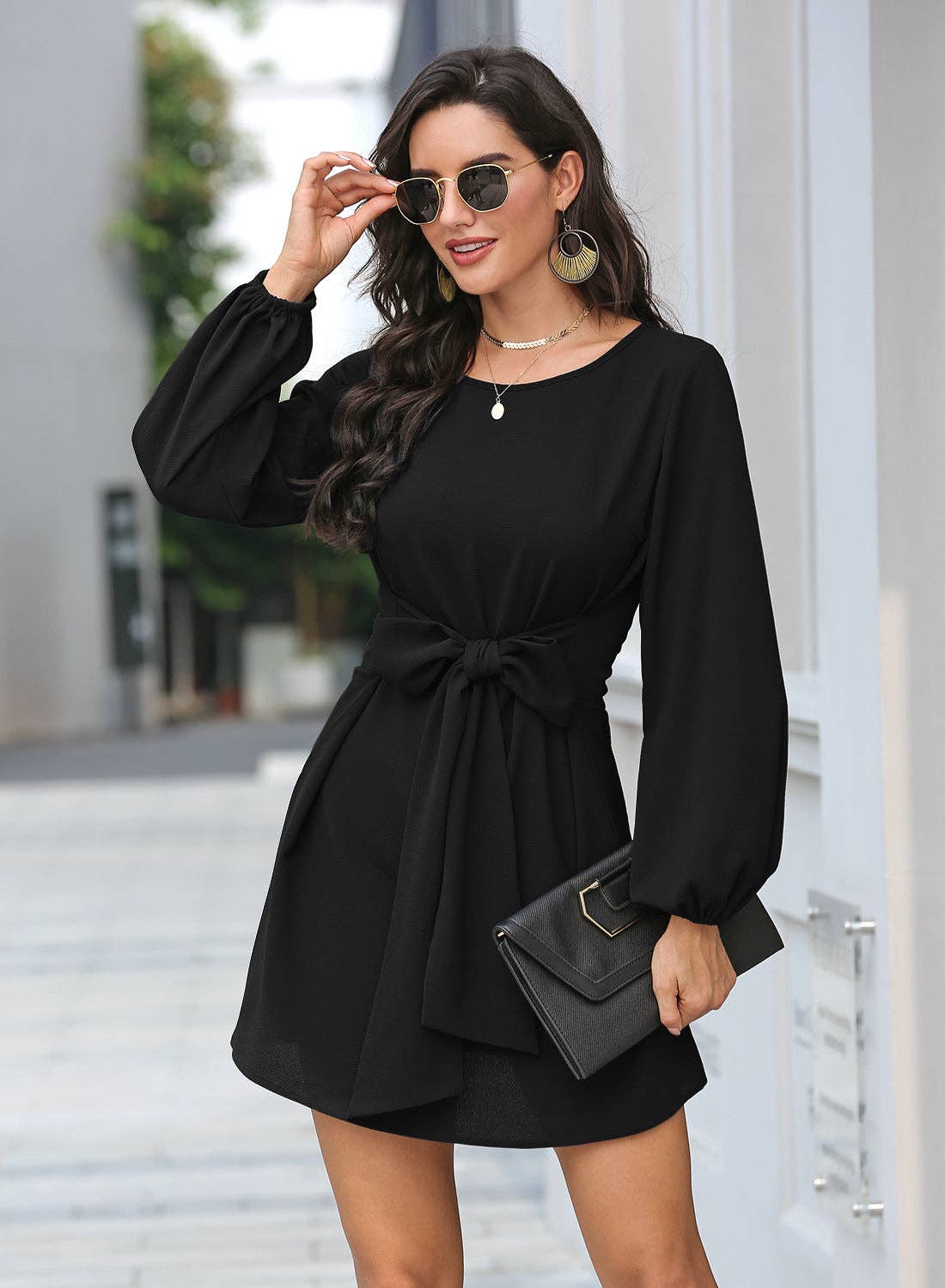 Long Sleeve Mini Dress: Blue / Small