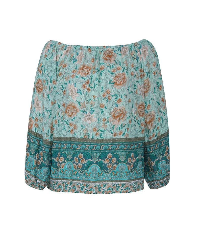 FLORAL LONG SLEEVE BLOUSE: Navy / S