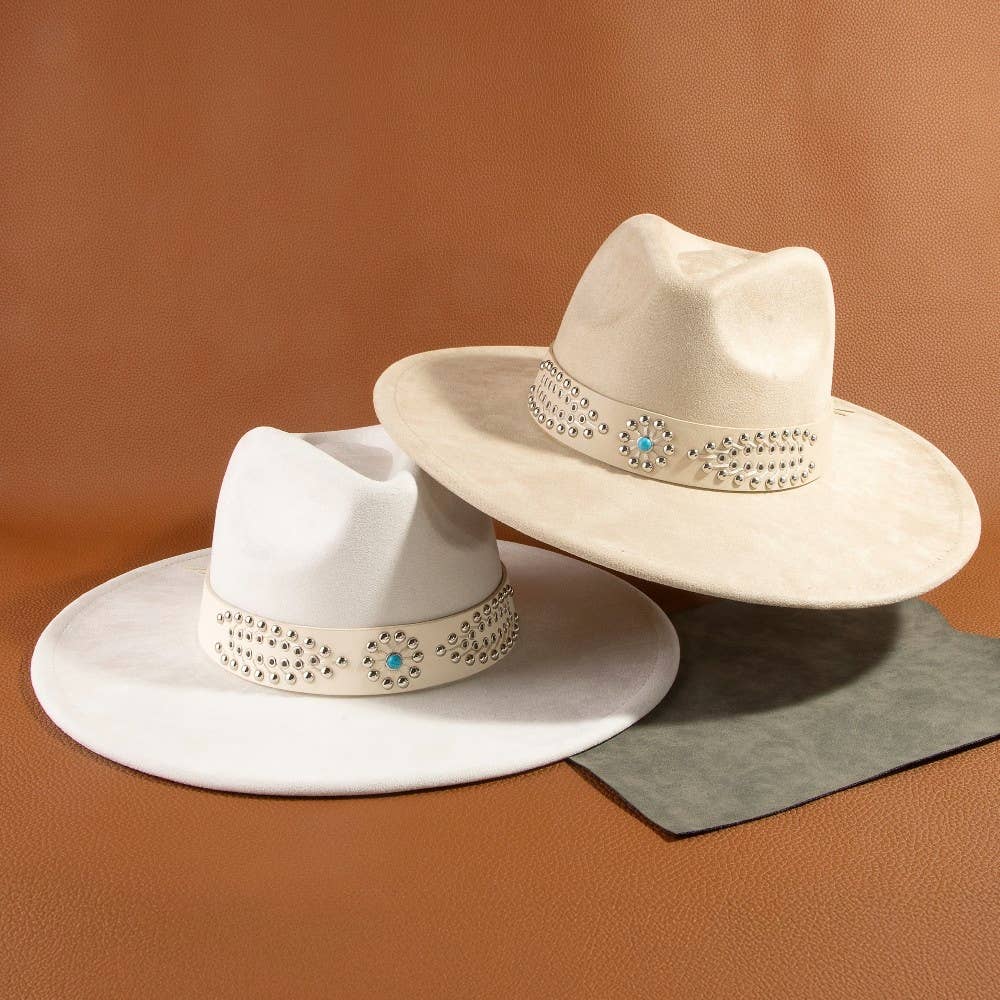 Western Studded Strap Faux Suede Fedora Hat: IV