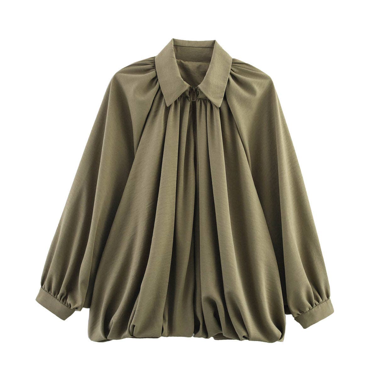 Pleated Collar Long Sleeve Jacket: Apricot / S