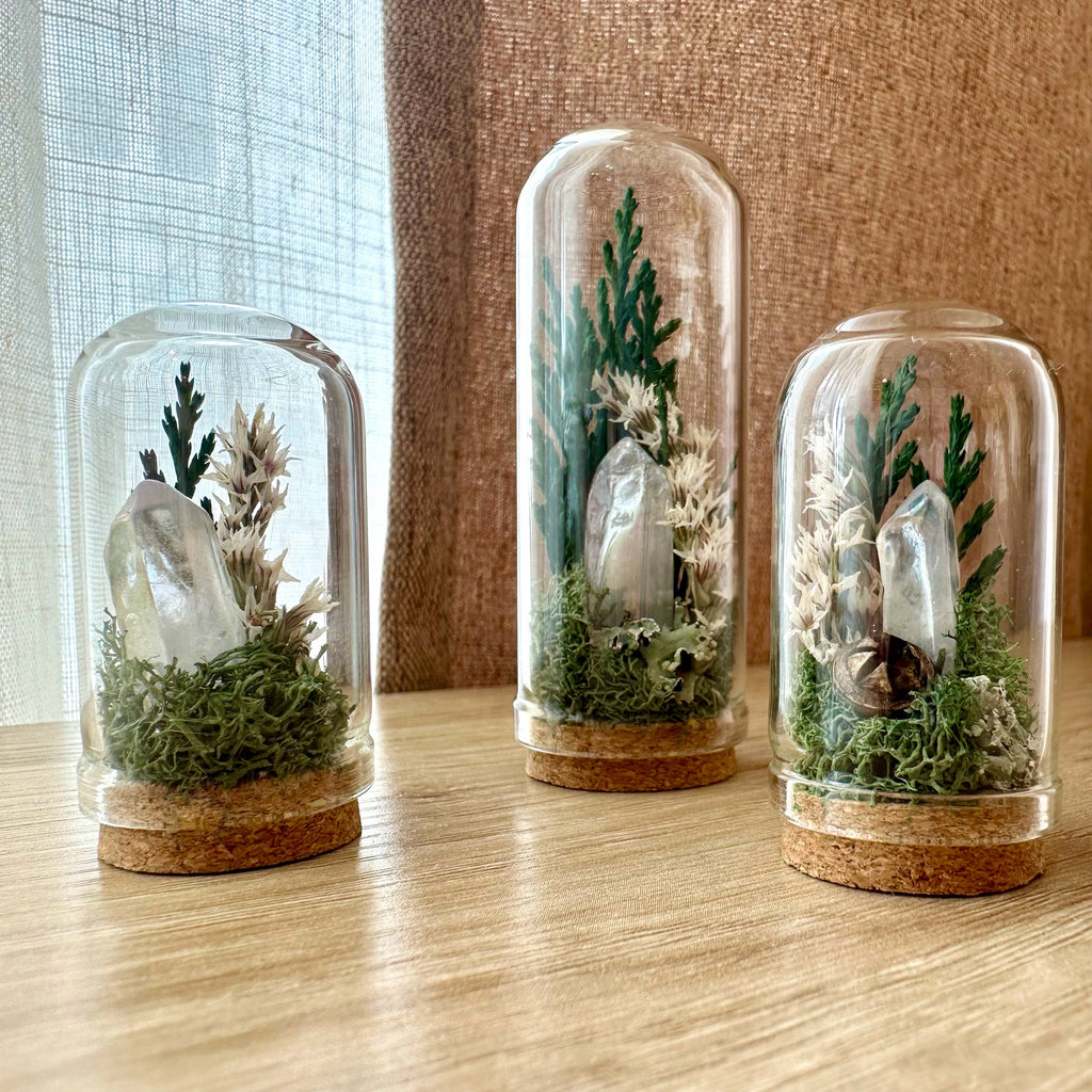 Moonlight Mini Crystal Fairy Terrarium Floral Glass Cloche: 1.75"
