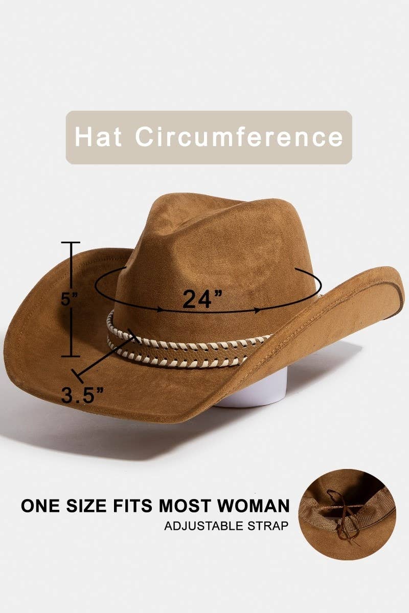 Braided Strap Faux Suede Western Cowboy Hat: BR