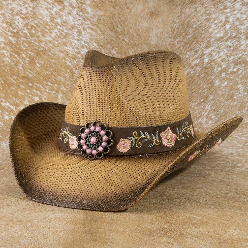 Straw Flower Embroidered Cowboy Hat: IV