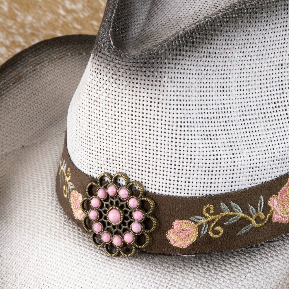 Straw Flower Embroidered Cowboy Hat: IV