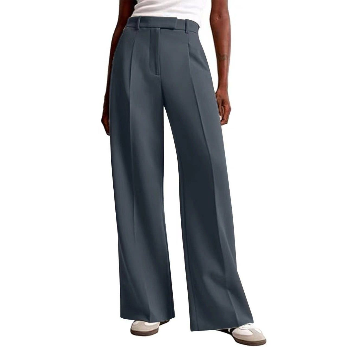 High Waist Wide Leg Pants Women's Casual Straight Trousers: High grade gray / S
