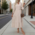 Casual,simple elegant stand-up collar long dress: APRICOT / (L) 1