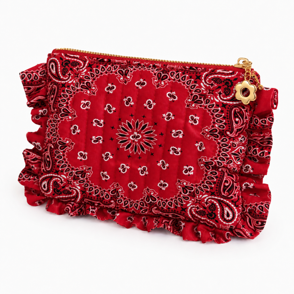 Ellison+Young Bandana Ruffle Everything Pouch, Quilted Cosmetic Case: Butter Yellow