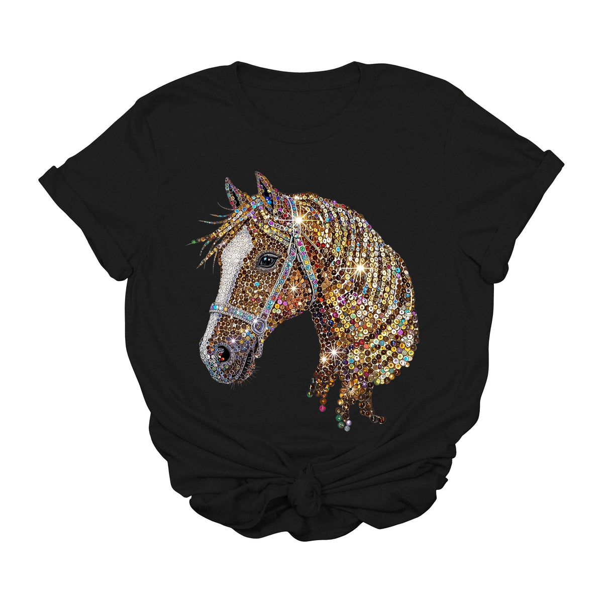 Sequin Diamond Horse Graphic Tee | Glam Western Cowgirl Bling T-Shirt: Natural / L