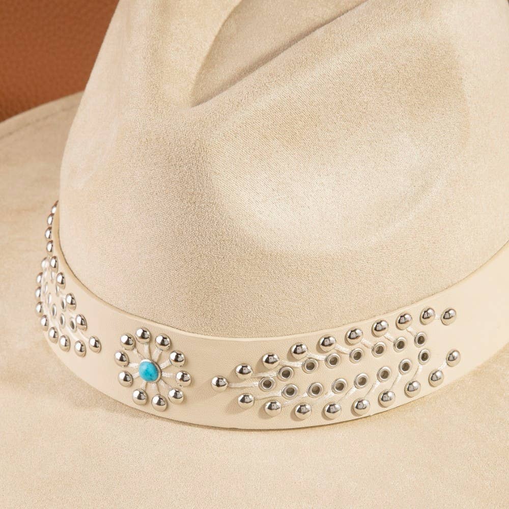 Western Studded Strap Faux Suede Fedora Hat: IV