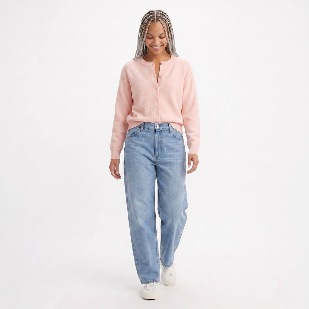 Crewneck Button-Front Knit Cardigan Sweater: Red / Small