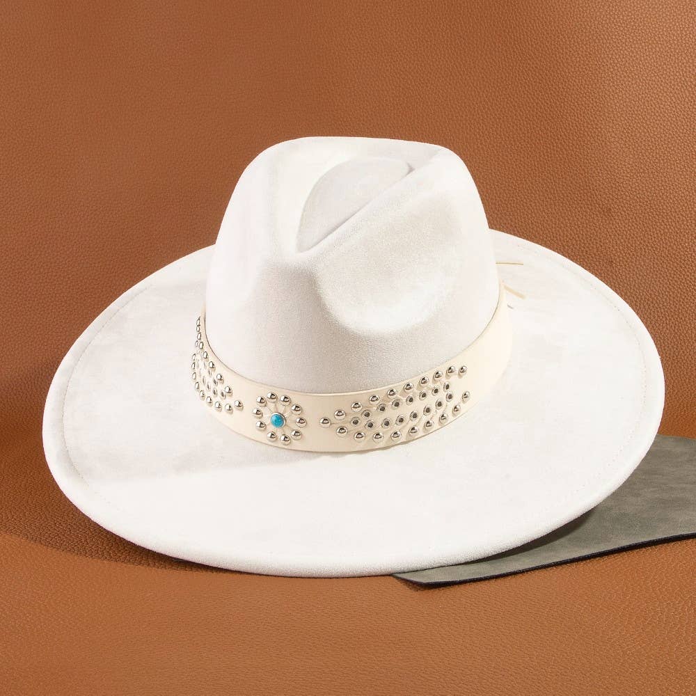 Western Studded Strap Faux Suede Fedora Hat: IV