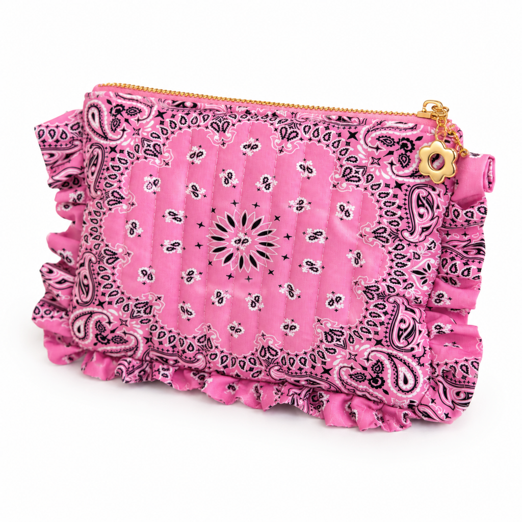 Ellison+Young Bandana Ruffle Everything Pouch, Quilted Cosmetic Case: Butter Yellow