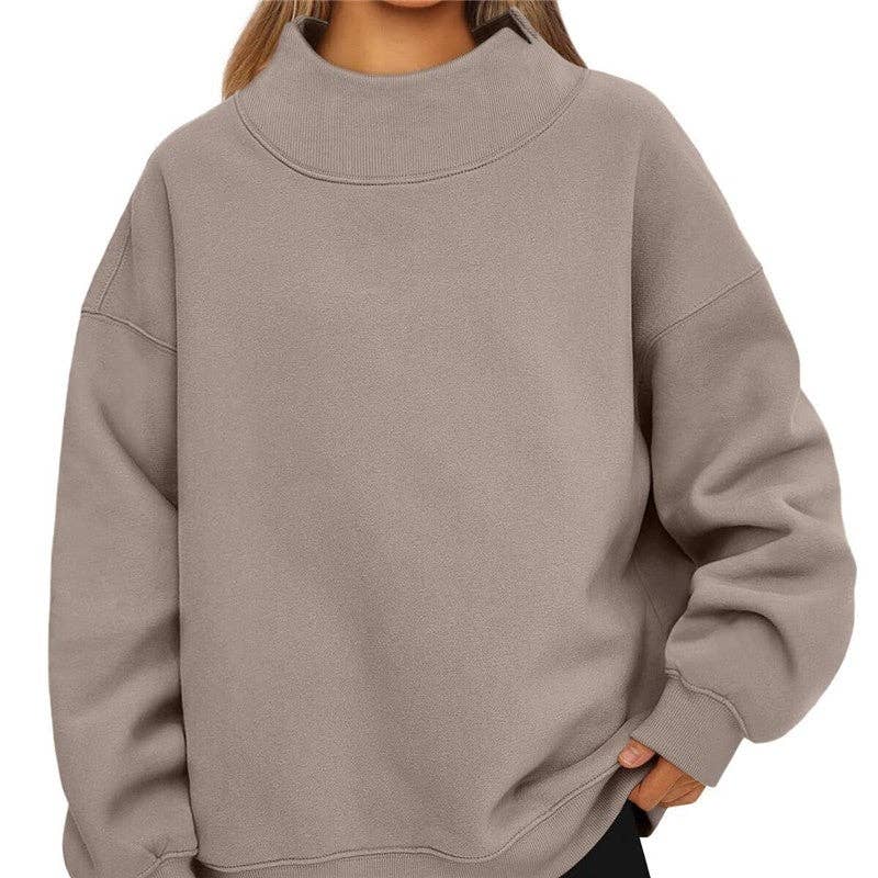 Solid Color High Neck Fleece Sweatshirt: GRAY BLUE / S