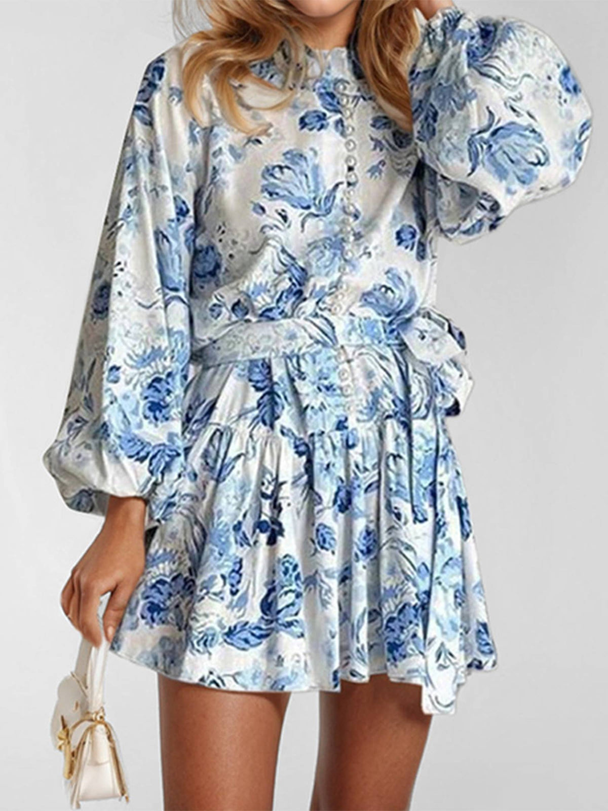 Long Sleeved Lace Up Printed Dress: Red / XL