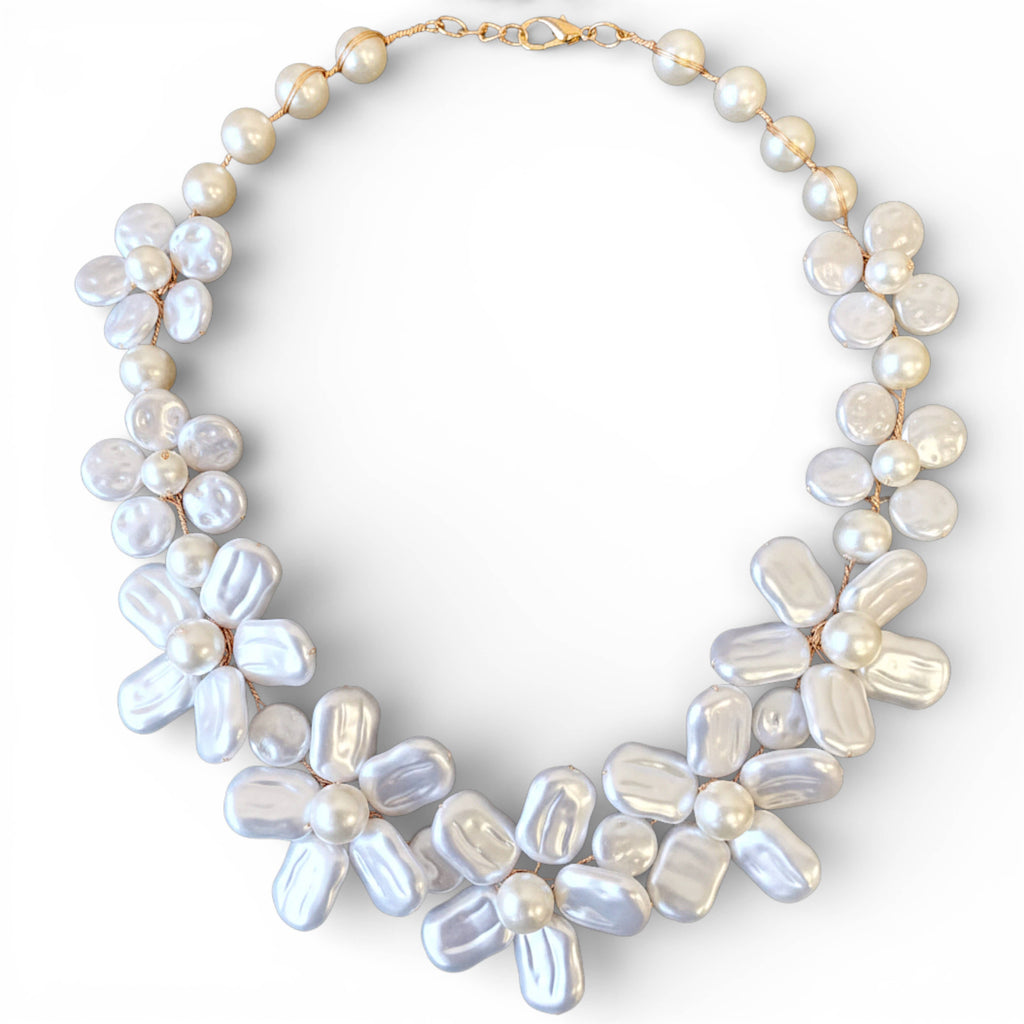 Coastal Pearl Flower Necklace | Fall Statement Jewelry