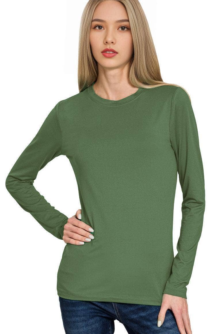 `Microfiber Long Sleeve Basic Tee Zenana: BRIGHT MAUVE-156598 / S