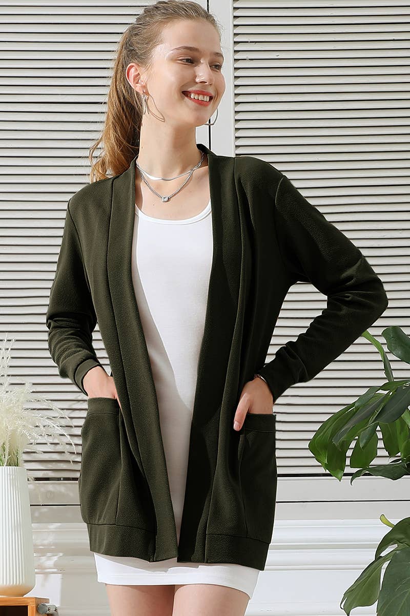 CWOCAL532_LONG SLEEVE SHORT ROVE CARDIGAN WITH POCKETS: BLACKWHITEPLAID / (S) 1