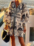 Graphic Long-Sleeve Mini Dress: MULTI / S