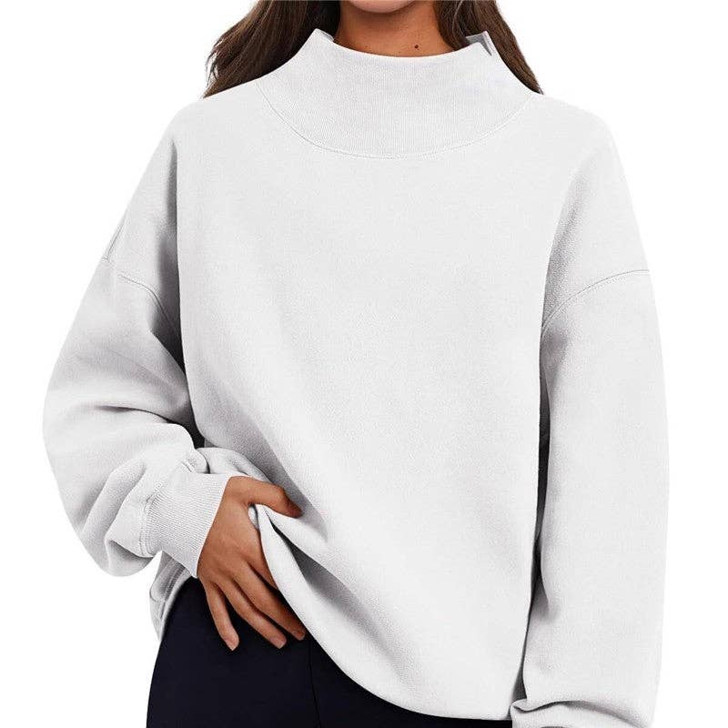 Solid Color High Neck Fleece Sweatshirt: GRAY BLUE / S