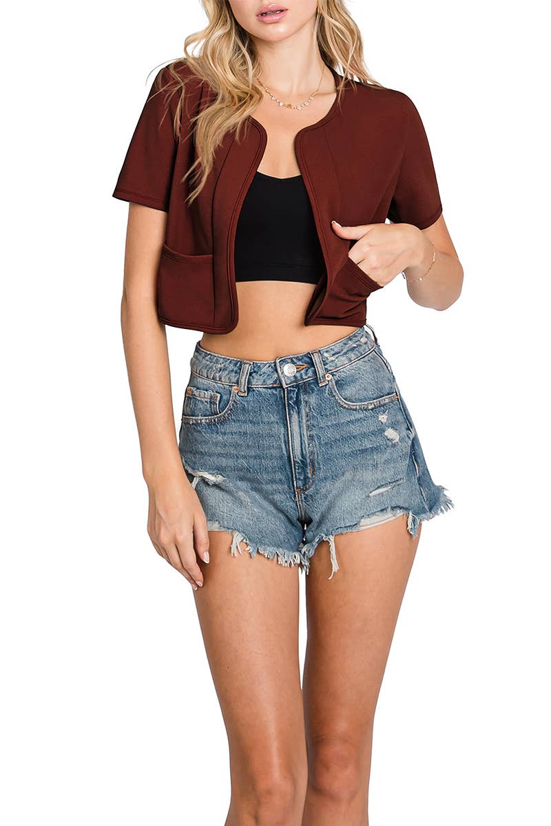 CWOBL092_Short Sleeve  Bolero Open Front Cardigan: OFFWHITE / (L) 1