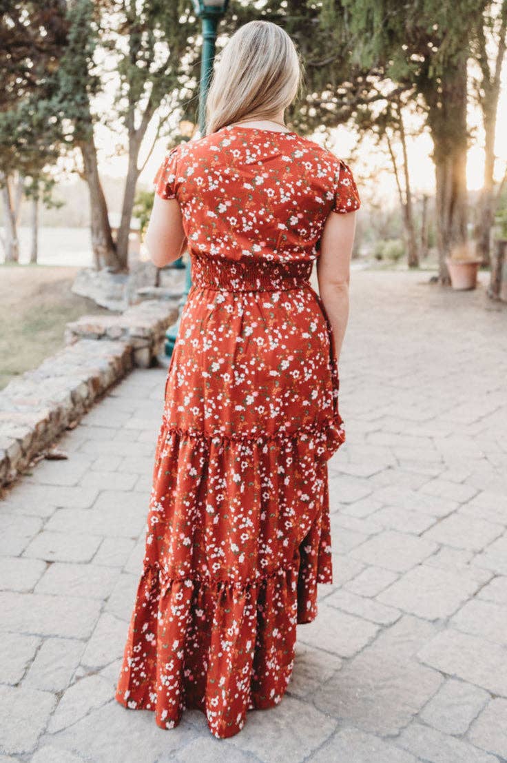Annabelle Polka Dot  Split Maxi Dress: Steel Blue / Medium