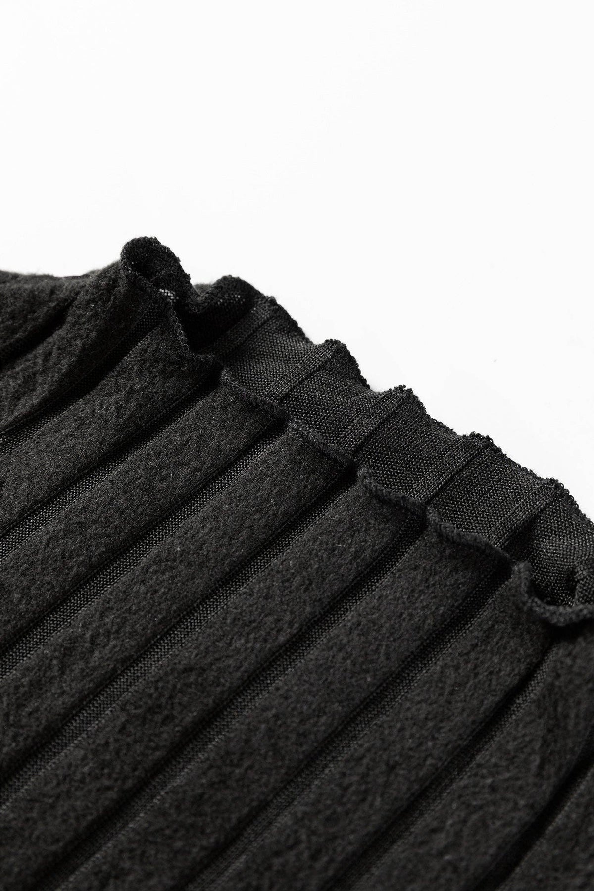 Black Ribbed Knit Slim Bodice Contrast Flared Skirt Patchwork Belted Dress: Black / 95%Polyester+5%Elastane / M