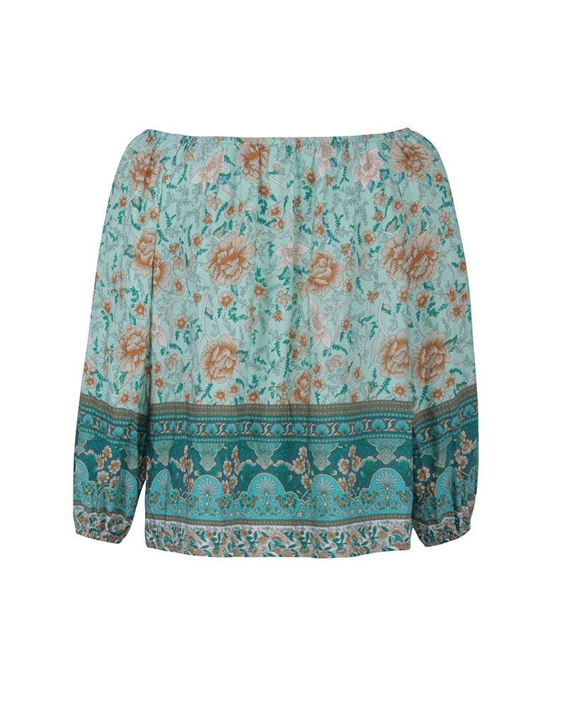FLORAL LONG SLEEVE BLOUSE: Navy / S