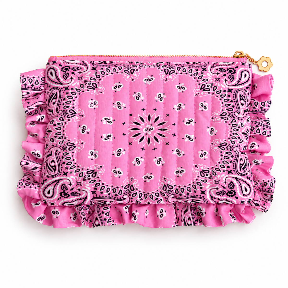 Ellison+Young Bandana Ruffle Everything Pouch, Quilted Cosmetic Case: Butter Yellow