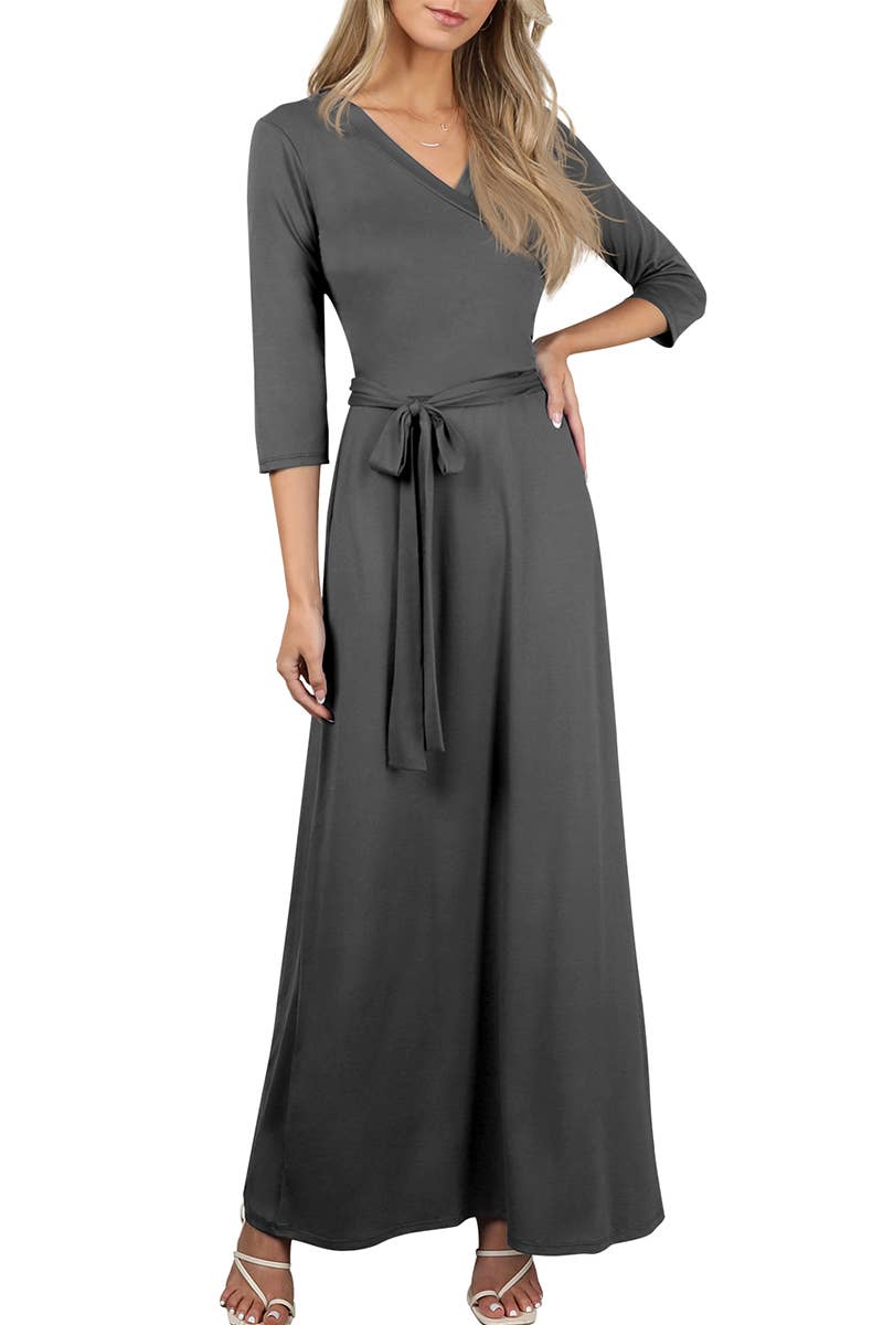 AWDMD283_3/4 Sleeve Knit Long Dress: Black / (M) 1