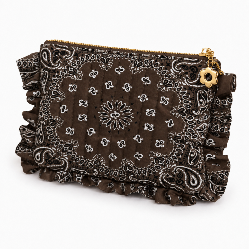 Ellison+Young Bandana Ruffle Everything Pouch, Quilted Cosmetic Case: Butter Yellow