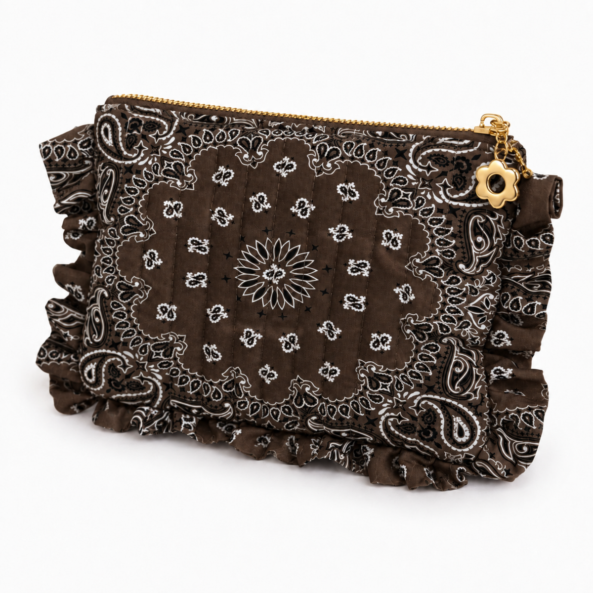 Ellison+Young Bandana Ruffle Everything Pouch, Quilted Cosmetic Case: Butter Yellow