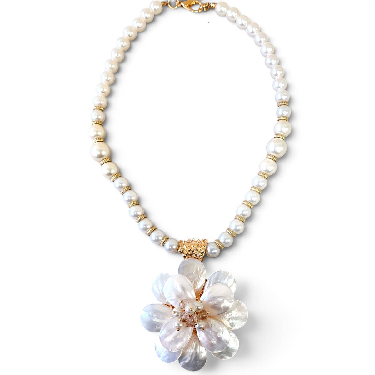Coastal Mother of Pearl Flower Necklace | Statement Jewelry