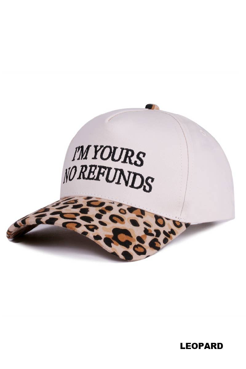 I'm Yours No Refunds Two Tone Canvas Cotton Cap Zenana Consgt.: CAMO-194790 / OS