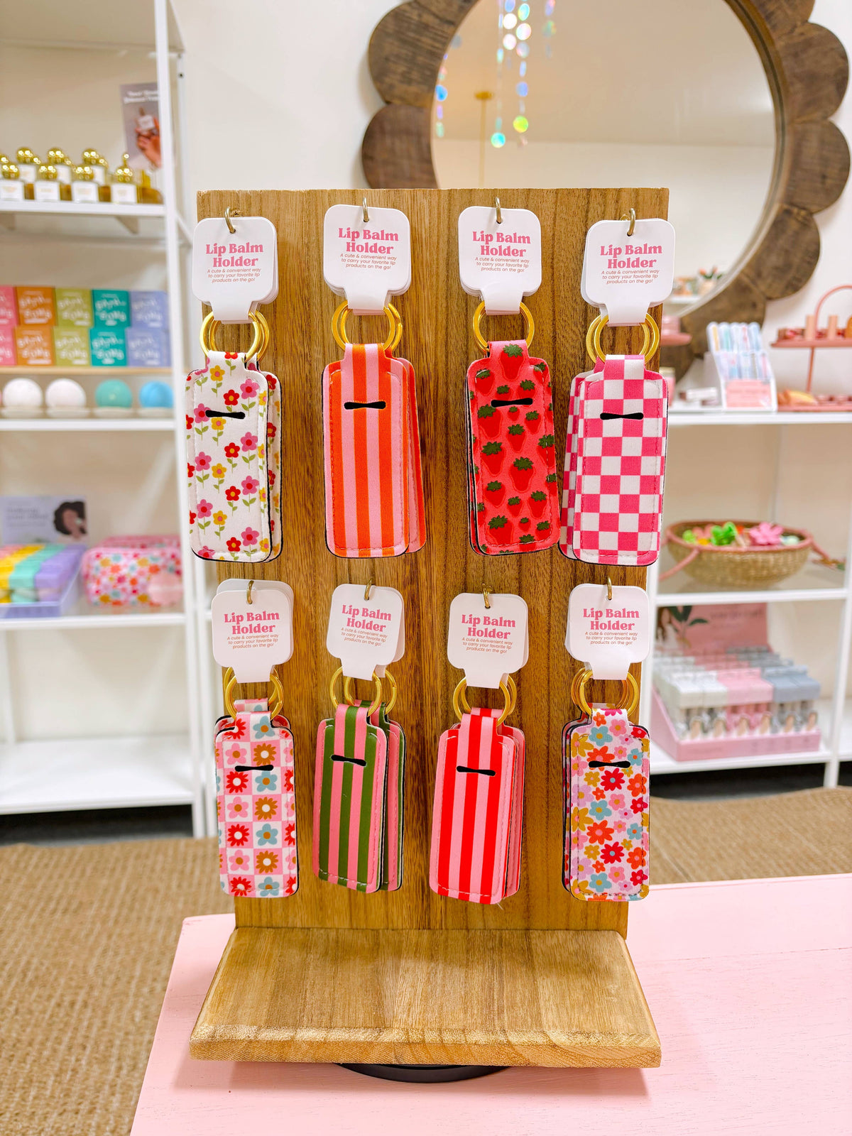 Lip Balm Keychain Holder - Chocolate Strawberry Stripes