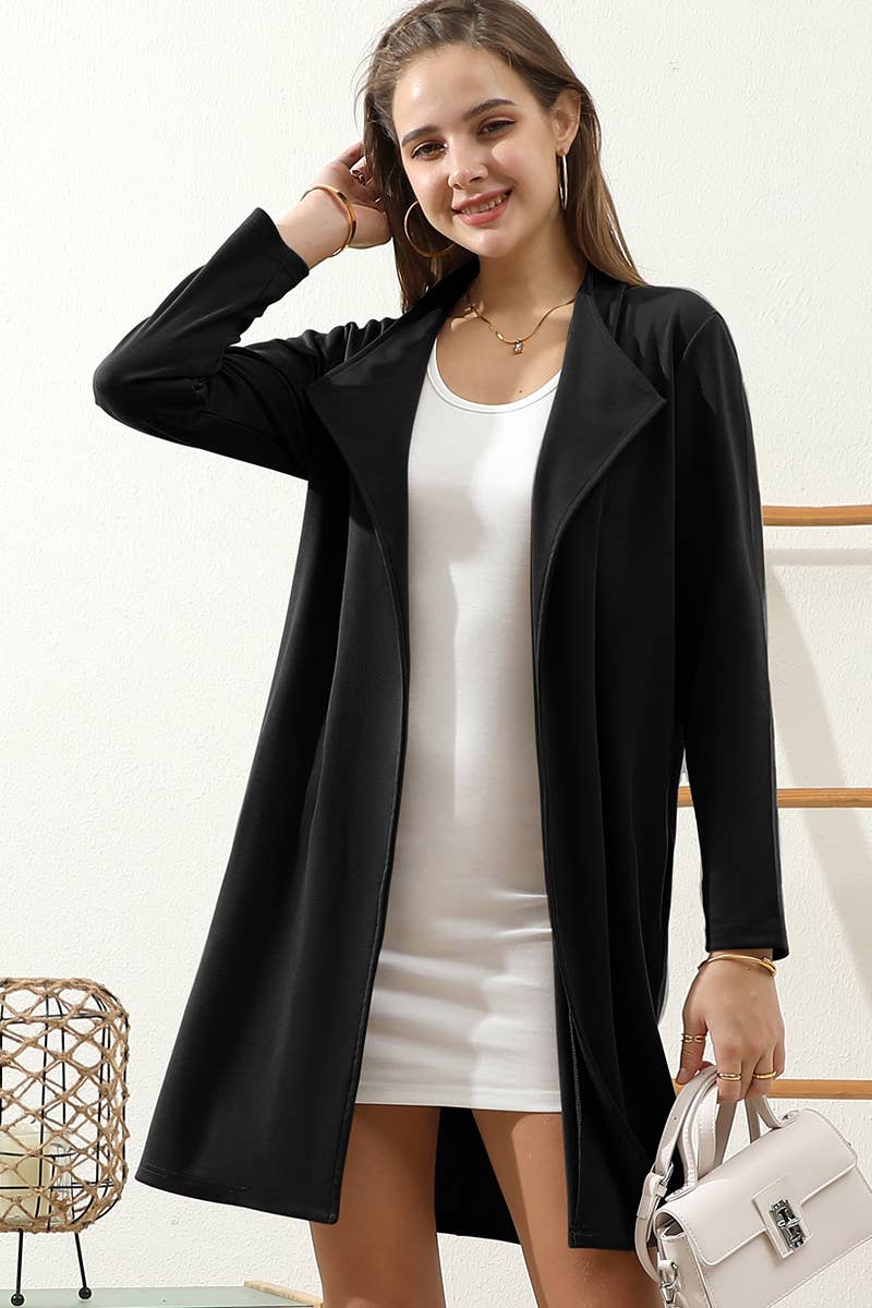 CWOCO153_DRAPE OPEN FRONT OFFICE TRENCH JACKET BLAZER: BROWN / (S) 1