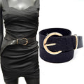 Rhinestone Patch Round Buckle Fashion Belt: Black